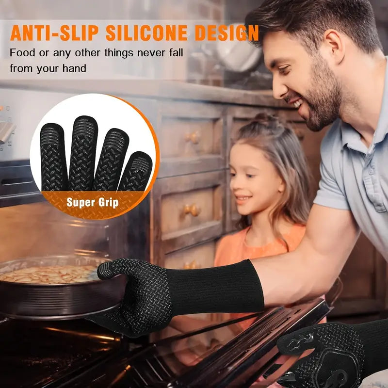 Heat Resistant Silicone BBQ Mitts for Cooking (1 Pair)