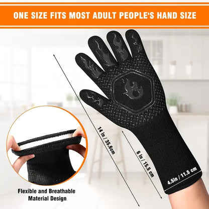 Heat Resistant Silicone BBQ Mitts for Cooking (1 Pair)